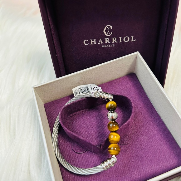 Charriol Tiger Eye Charm Bangle Steel PVD - Picture 3 of 5